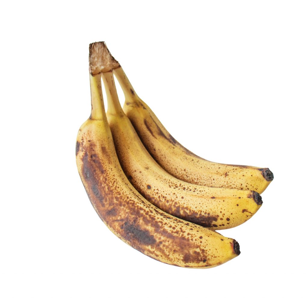 Overripe bananas, Banana expired, Isolated on white background, ugly food