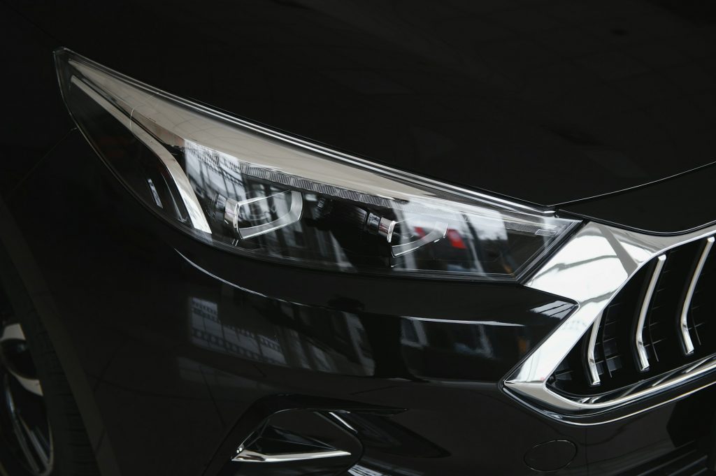 elements of the design of a modern car in a car showroom