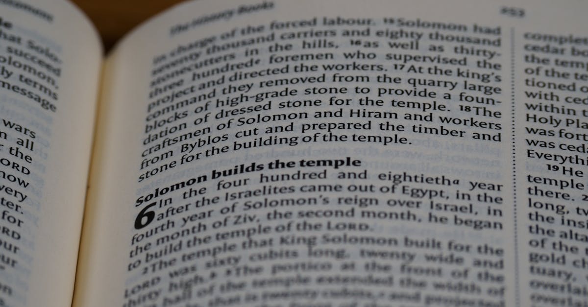 découvrez l'histoire fascinante du temple de salomon, un lieu emblématique de la culture et de la spiritualité anciennes. plongez dans les récits bibliques et les symboles qui entourent cette merveille architecturale, son importance dans la tradition juive et son influence à travers les âges.