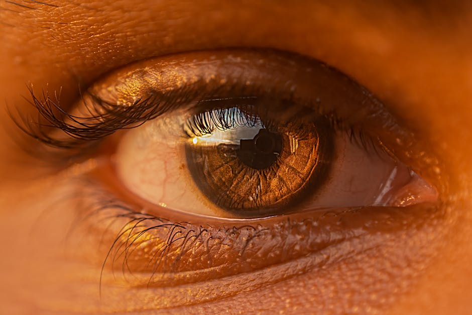 Human eye close-up with blue light concept