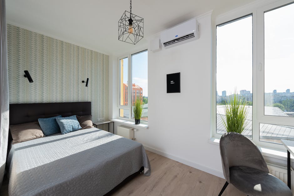 Spider on a bedroom wall near a bed, realistic indoor scene