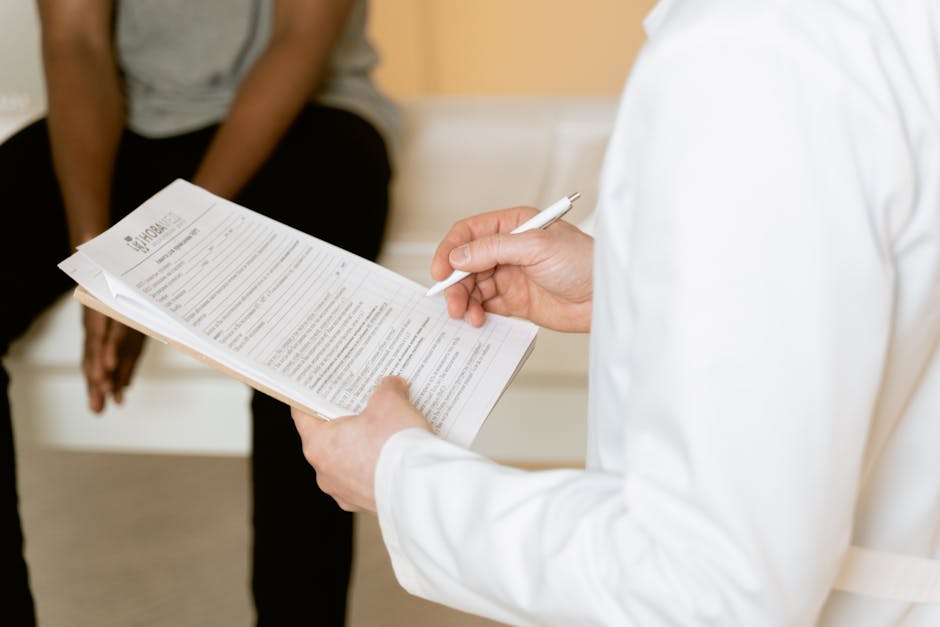 Doctor reviewing urine test results in a medical office