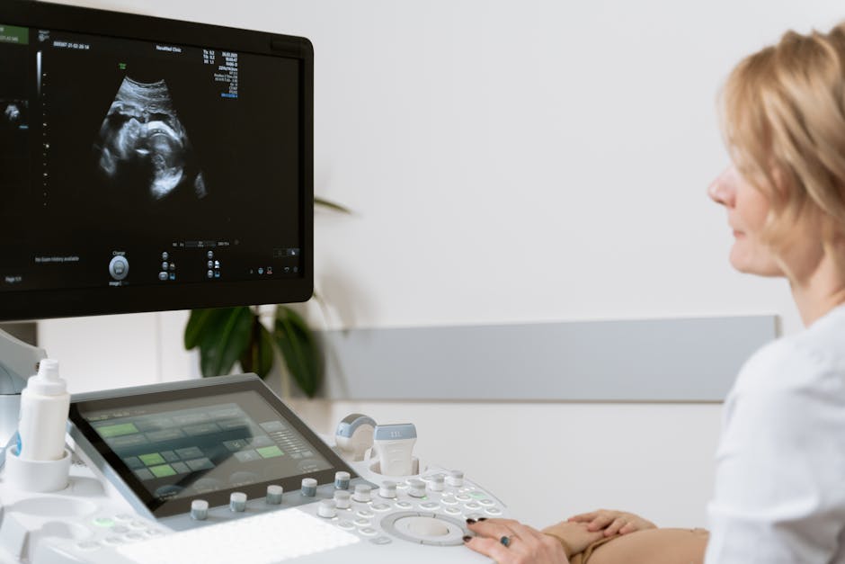 Pregnant woman with twins ultrasound scan