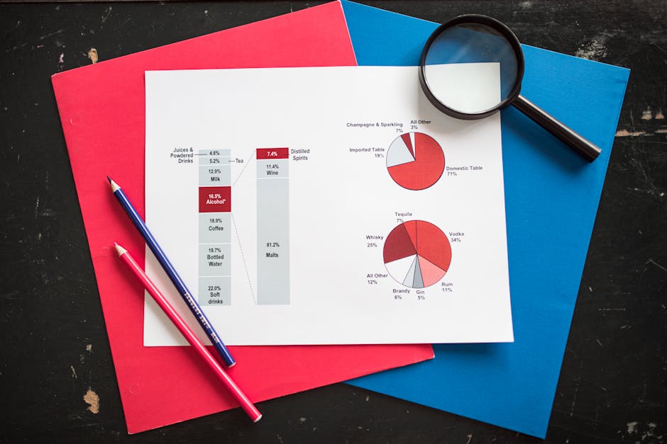 Scientific data and myth-busting concept with charts and magnifying glass