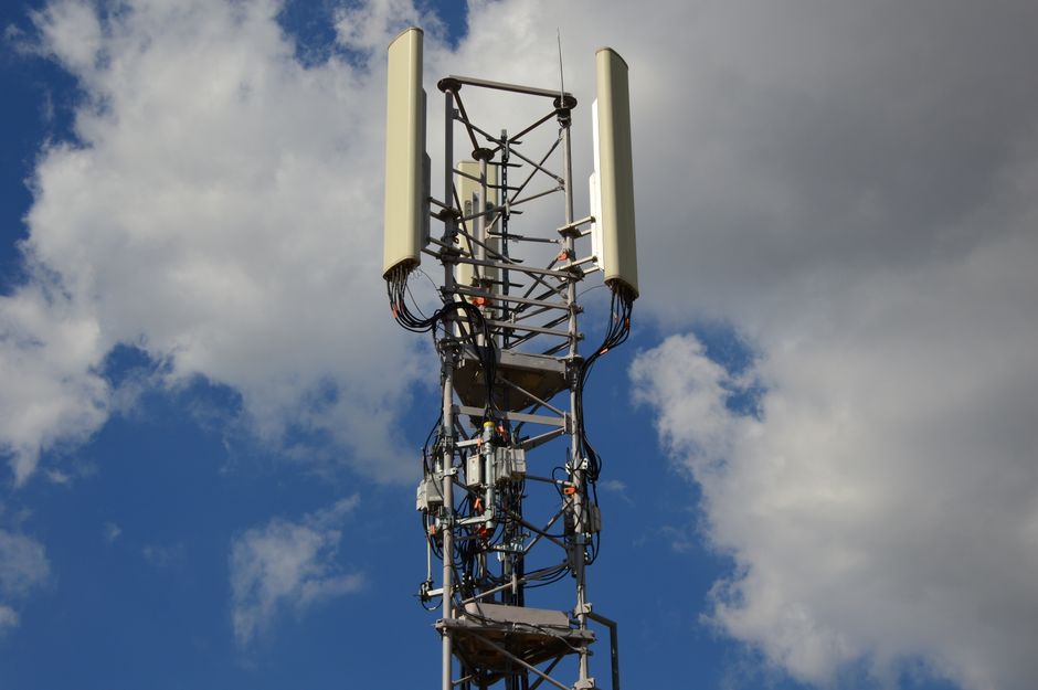 5G cellular tower in an urban environment