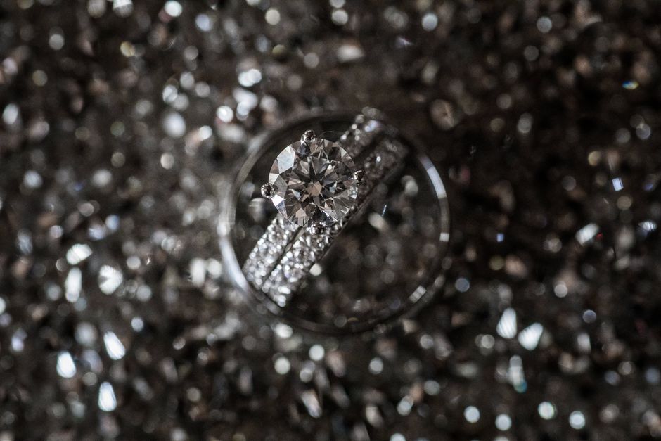 Close-up of a diamond ring showing brilliance and facets