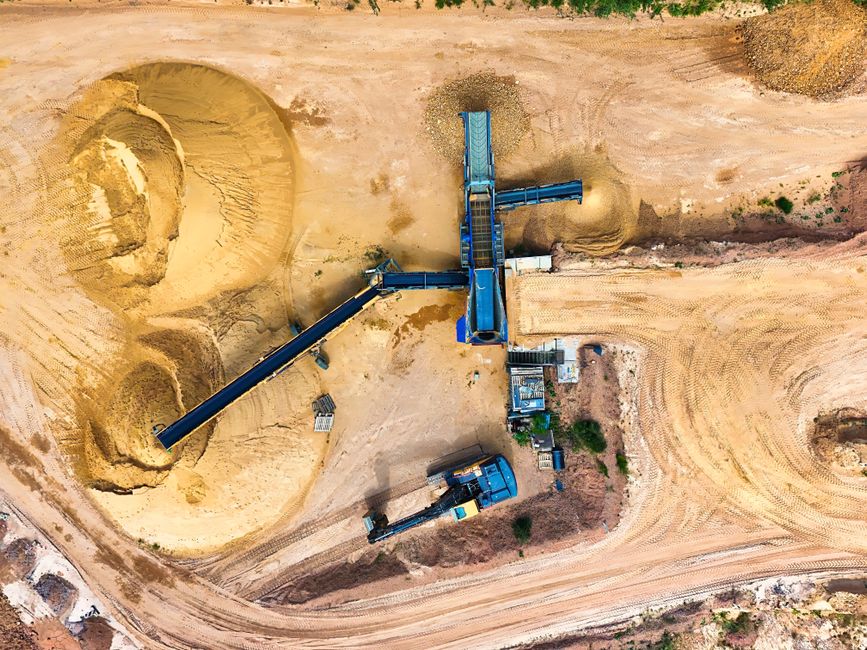 Piles of sand and gravel at a quarry