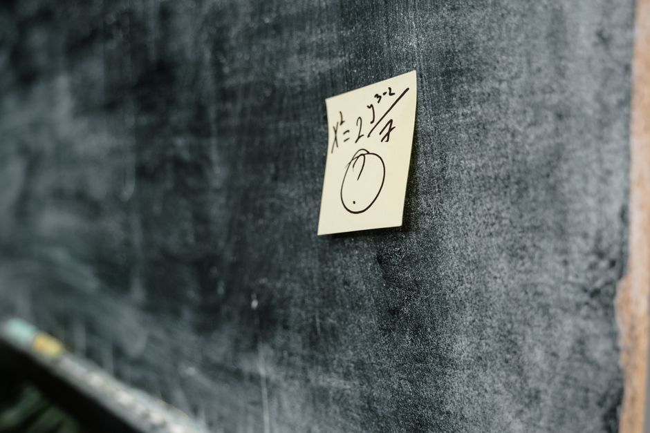 Handwritten equations on chalkboard