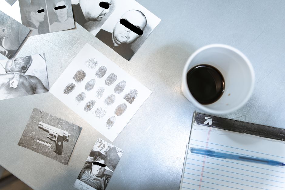 L’intuition est-elle vraiment une forme d’intelligence? Flat lay of forensic evidence and police investigation documents on a desk.