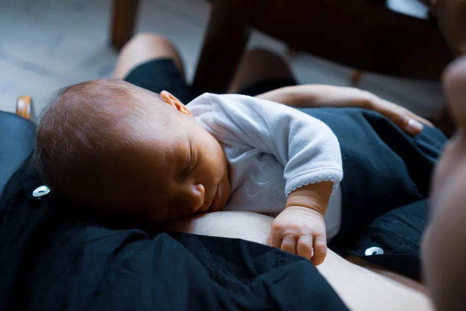 Les pandas géants sont-ils vraiment mauvais en reproduction? A serene image of a newborn baby peacefully sleeping on their mother's chest, capturing a moment of comfort and love.