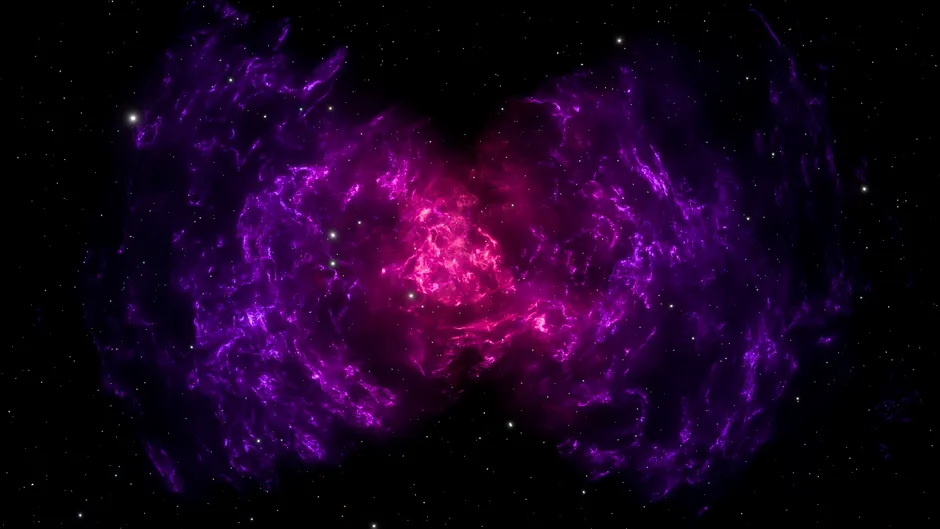 L’espace est-il vraiment complètement vide? Vibrant purple cosmic nebula set against the expansive darkness of deep space filled with stars.
